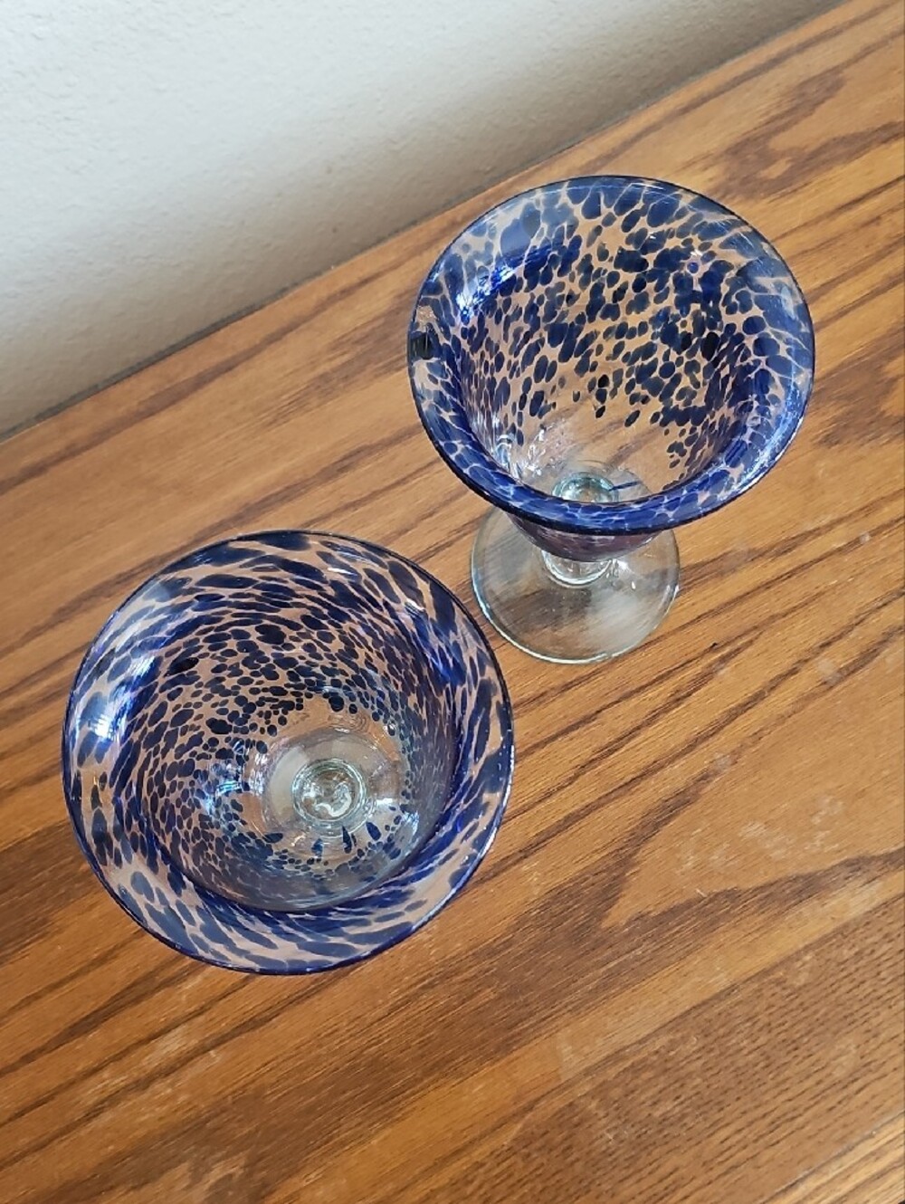 Made in Mexico Handblown Blue Speckled Glass Goblets - Set of 2 Tote 9 - Picture 2 of 6
